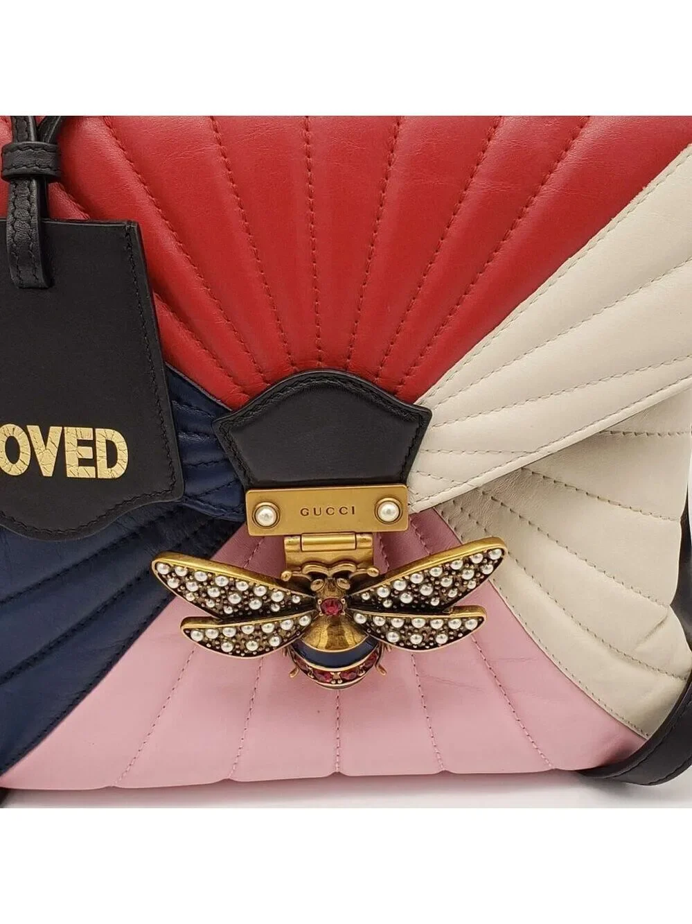 Authentic Gucci Queen Margaret Bamboo Top Handle Bag Multicolor Leather Backpack
